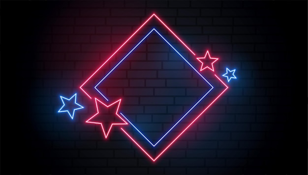 Red and blue neon frame with stars