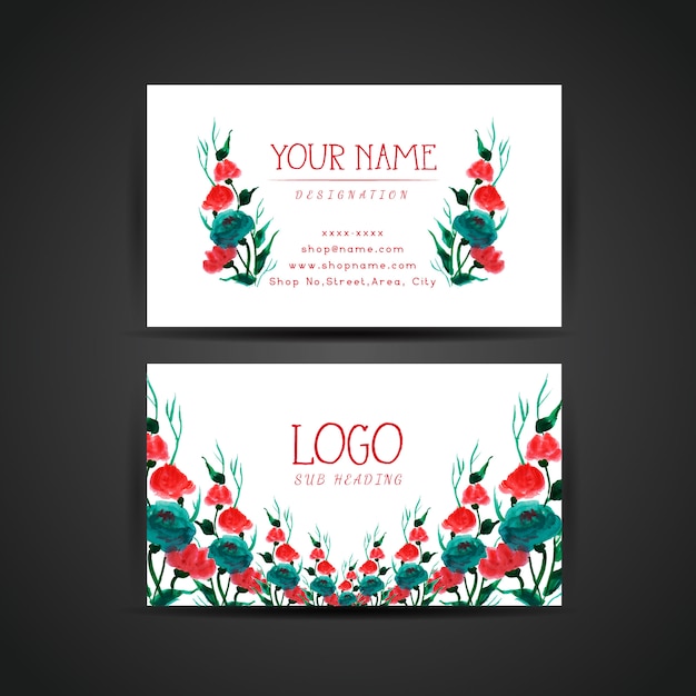 Free vector red and blue roses visiting card