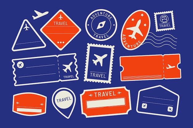 Red and blue travel stickers set