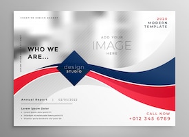 Red and blue wavy business brochure design template