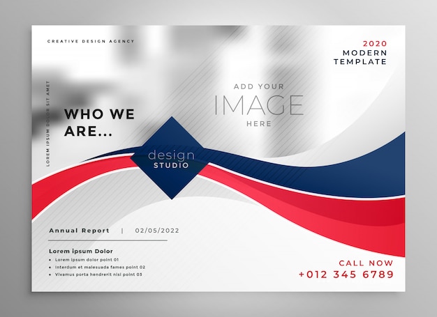 Red and blue wavy business brochure design template