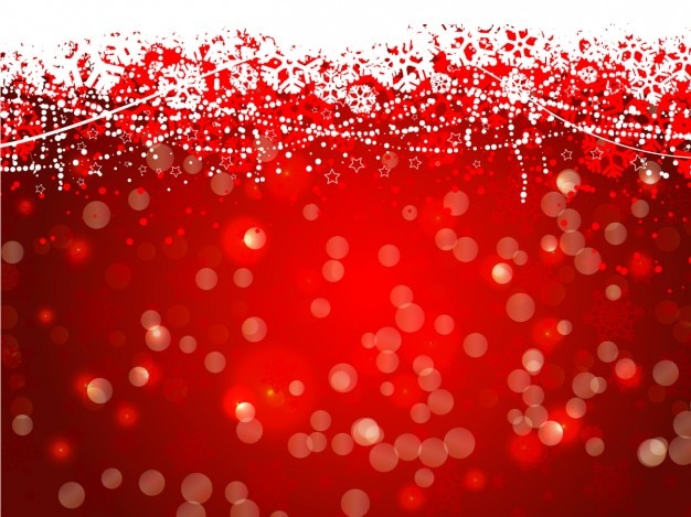 Free vector red bokeh background with snowflakes