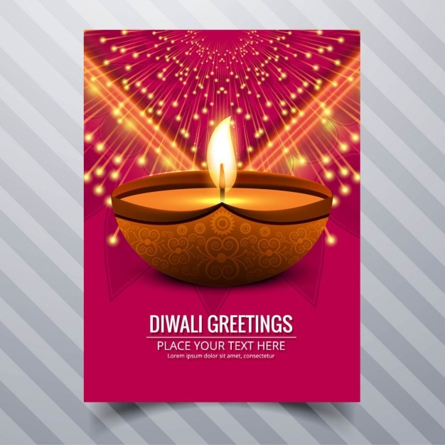 Red booklet with a candle and fireworks for diwali