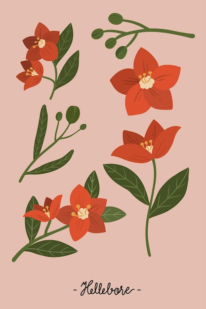 Free vector red botanical on a pink background vector