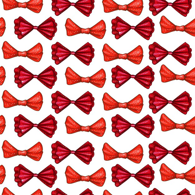 Red bows hand drawn seamless pattern
