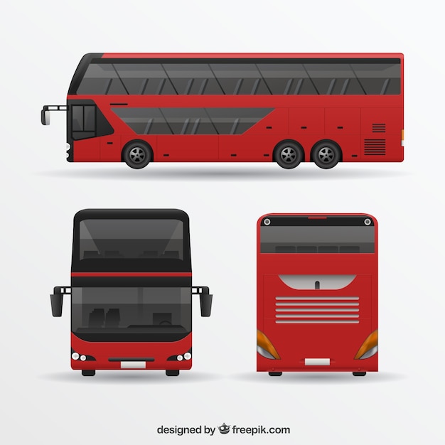 Red bus in different views