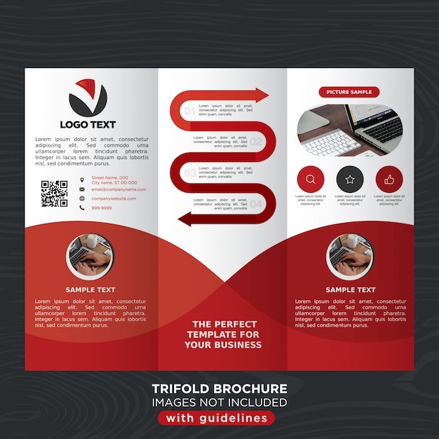 Vettore gratuito layout di modello brochure trifold business rosso