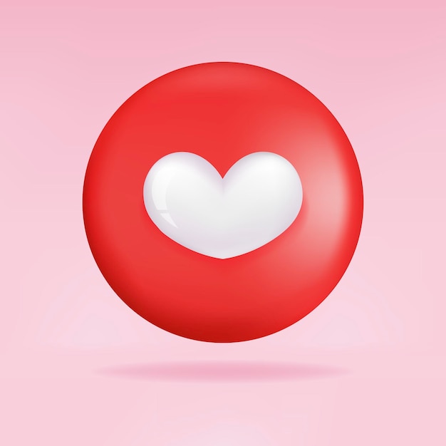 심장 아이콘 기호 및 소셜 미디어 통신 기호 아이콘 3d 렌더링과 함께 빨간색 버튼 사랑.