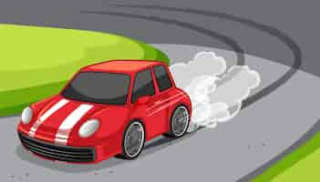 Free vector a red car drive on the road scene