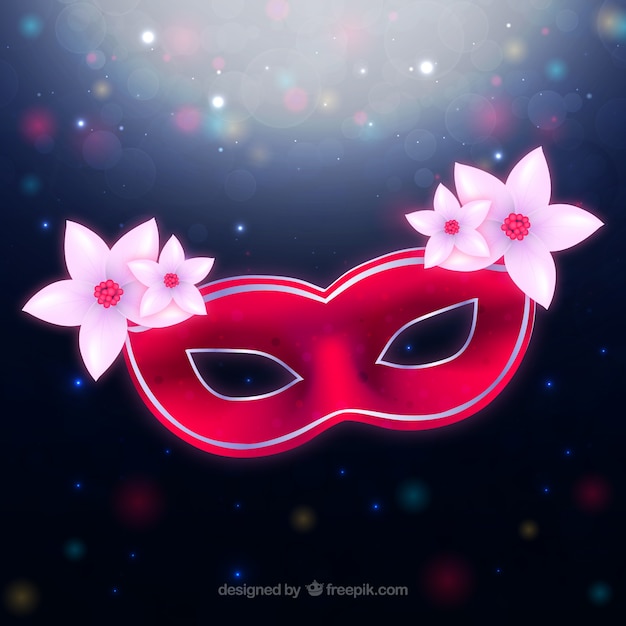 밝은 꽃을 가진 빨간 카니발 마스크