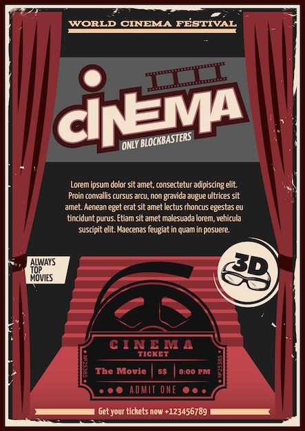 Vettore gratuito poster del cinema sul tappeto rosso