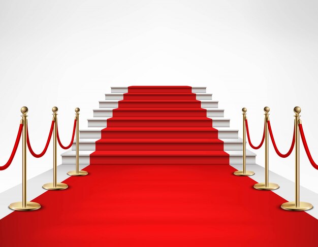 Red Carpet White Stairs Realistic Illustration