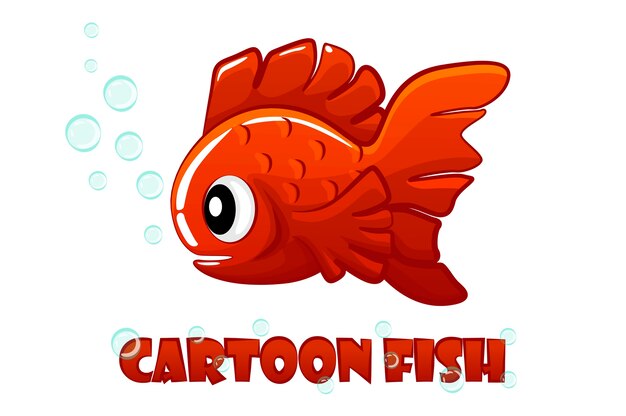 Red cartoon fish swims in an aquarium.