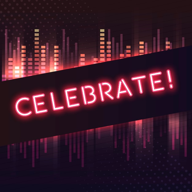 Free vector red celebrate  neon signboard vector