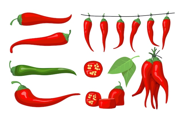 Бесплатное векторное изображение Набор красного перца чили