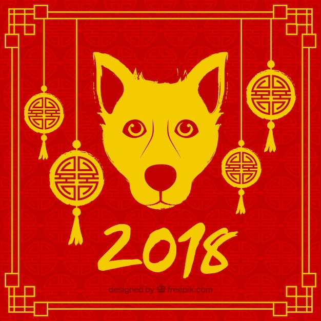 犬と赤い中国の新年の背景