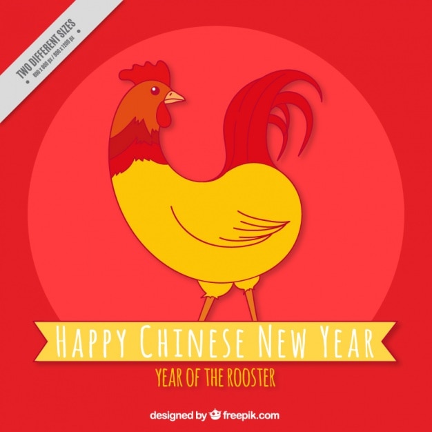 Free vector red chinese new year background with a hand drawn rooster