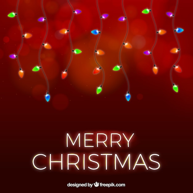 Free vector red christmas background with christmas lights