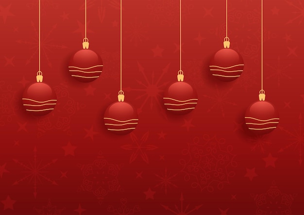 Red christmas background with hanging baubles