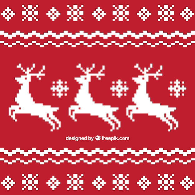 Free vector red christmas background with white deers