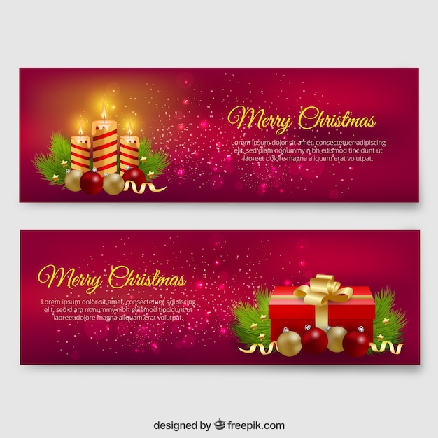 Red christmas banners pack