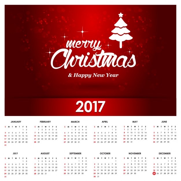 Red christmas calendar with a white lettering