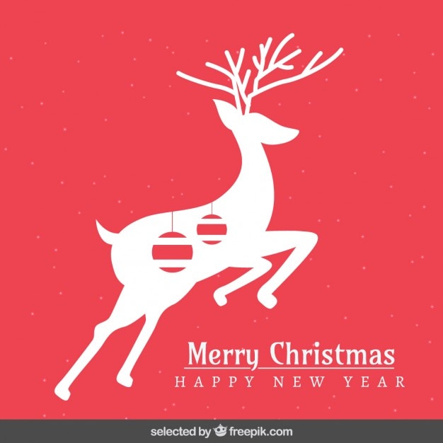 Free vector red christmas card with deer silhouette