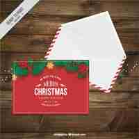 Free vector red christmas postcard and envelope