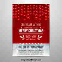 Free vector red christmas poster with lights