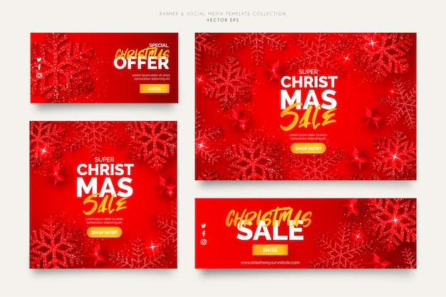 Free vector red christmas sale banner templates