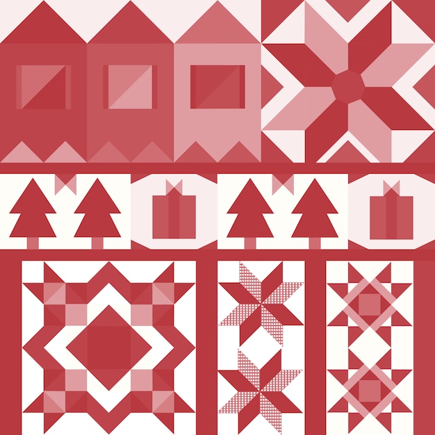 Free vector red christmas tiles geometrical design vector