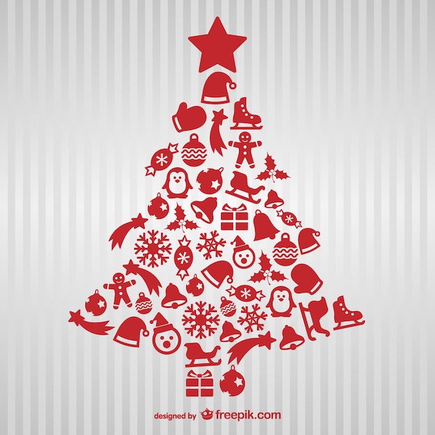 Red Christmas tree with icons