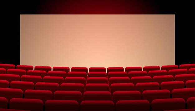 Red cinema theater seats with water screen