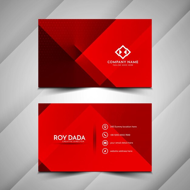 Red color geometric design visiting card template