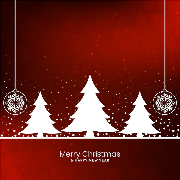 Free vector red color merry christmas festival background with tree