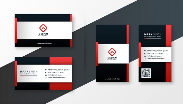 Red color theme modern business card design template