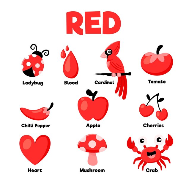 Красный цвет и набор слов на английском языке