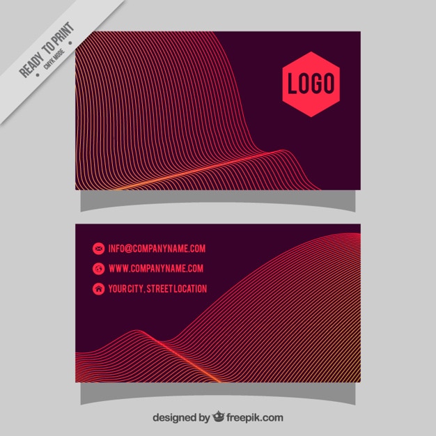Red corporate card with abstract lines
