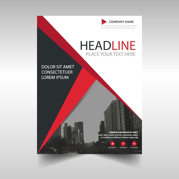 Red creative annual report template with skyscrapers