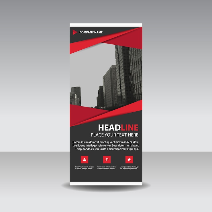 Red creative roll up banner template