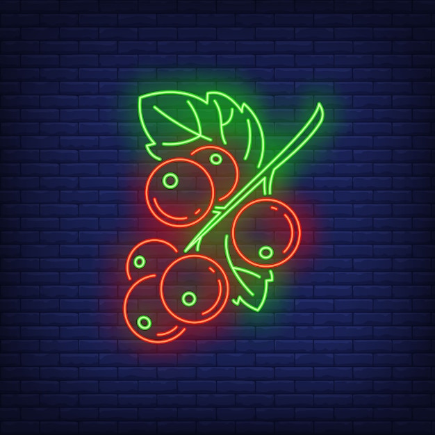 Insegna al neon delle bacche di ribes.