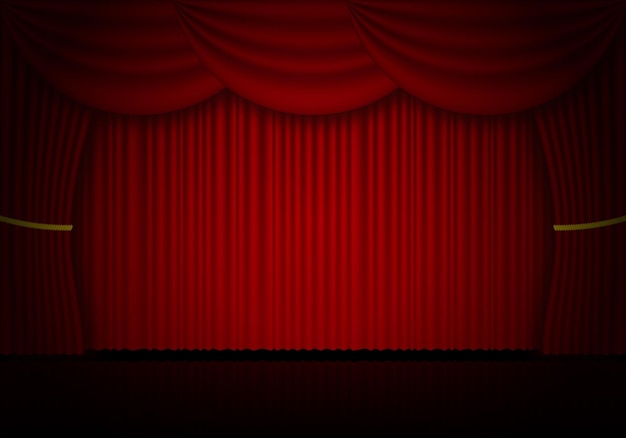 赤い​カーテン​の​オペラ​、​映画館​または​劇場​の​舞台​ドレープ​。​閉じた​ベルベット​の​カーテン​の​背景​に​スポットライト​を​当てます​。​ベクトル​イラスト