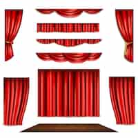 Free vector red curtain and stage icons set