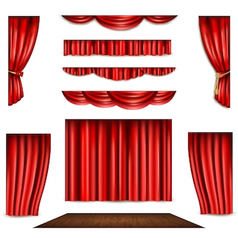Red curtain and stage icons set