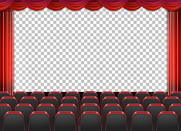 Red curtains in theater with transparent background
