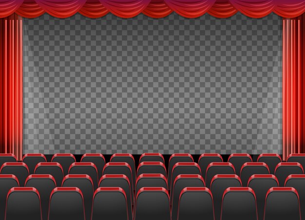 透明な背景を持つ劇場の赤いカーテン