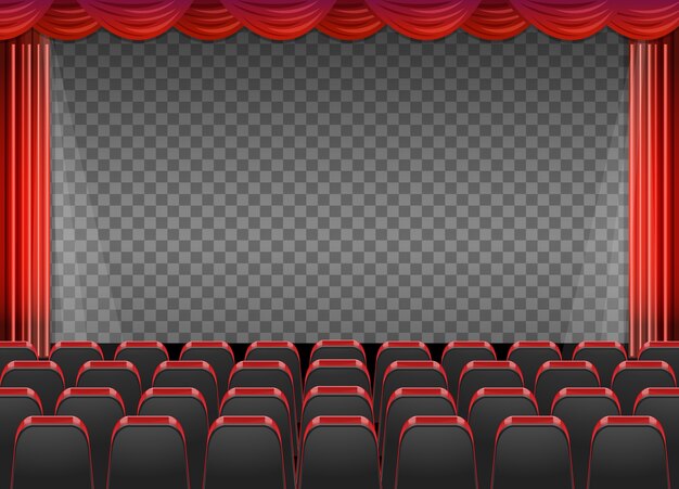 Red curtains in theatre with transparent background