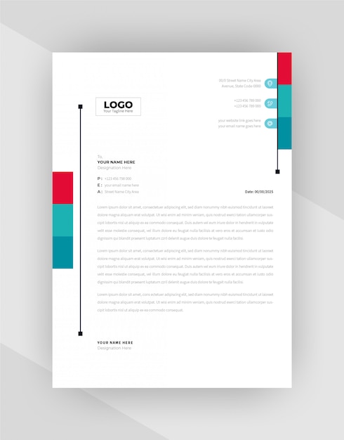 Red & cyan color corporate letterhead template design.