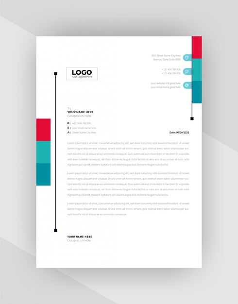 Red & Cyan color Corporate letterhead template design.