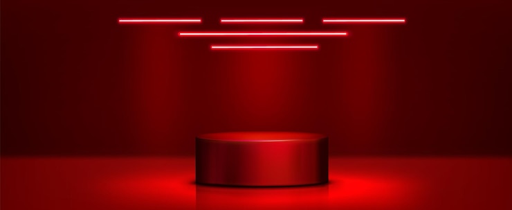 Free Vector red cylinder product podium with neon light